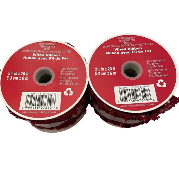 LOT of 2 Celebrate It Christmas Wired Ribbon Chenille 2 1/2 In x 20 Ft Each - Picture 3 of 4